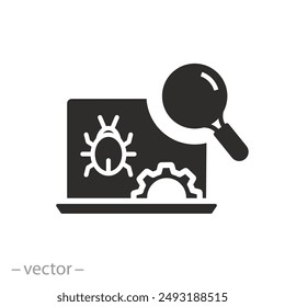 ícono de análisis de programación, ayuda de software, probador de búsqueda, pruebas beta, Asistencia de Actualizar en línea, prueba de demostración de navegación, Ilustración vectorial plana