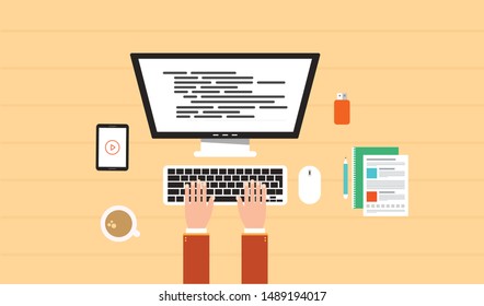 programming banner, coding, best programming languages, flat illustration concept