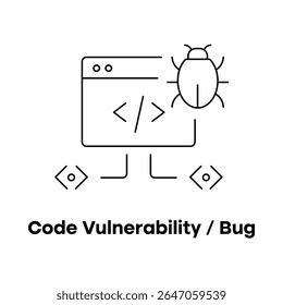 Programming Bug Icon, Source Code Error, Software Glitch Icon, App Vulnerability, Bug Debugger, Faulty Code, Software Fault, Application Error, Bug in Code, Code Checker (Ícone de erro de programação, erro de código-fonte, ícone de falha de software, vulnerabilidade de aplicativo, depurador de erros, código com defeito, falha de software, erro de aplicativo, erro de bug no código, verificador de código)