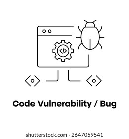 Programming Bug Icon, Source Code Error, Software Glitch Icon, App Vulnerability, Bug Debugger, Faulty Code, Software Fault, Application Error, Bug in Code, Code Checker (Ícone de erro de programação, erro de código-fonte, ícone de falha de software, vulnerabilidade de aplicativo, depurador de erros, código com defeito, falha de software, erro de aplicativo, erro de bug no código, verificador de código)