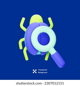 Programming Bug Searching 3D Icon Illustration