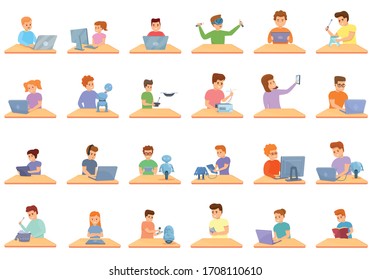 Programming for children icons set. Cartoon set of programming for children vector icons for web design