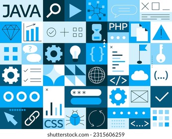 Programming code abstract technology background. Web development, coding and programming responsive layout internet site or app of devices. Creation digital Software mobile, desktop platforms