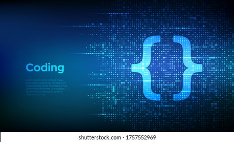 Programming code. Coding or Hacker background. Programming code icon made with binary code. Digital binary data and streaming digital code. Matrix background with digits 1.0. Vector Illustration.