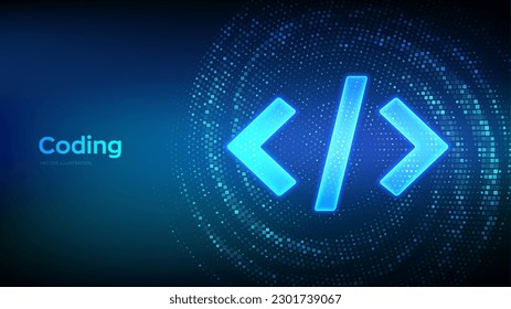 Programming code. Coding or Hacker background. Programming code icon made with binary code. Virtual tunnel warp made with digital code. Data Flow. Vector Illustration.