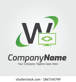 Programming code and computer monitor logo template. Coding school vector design. Computer science logotype