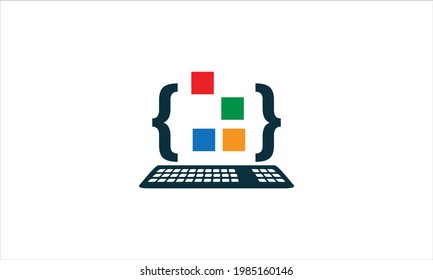 Programming code and computer monitor logo template Coding school vector design Computer science logotype symbol
