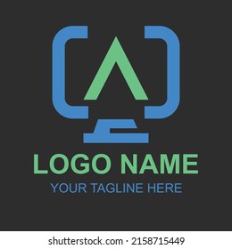 Programming code and computer monitor logo template. Coding school vector design. Computer science logotype.