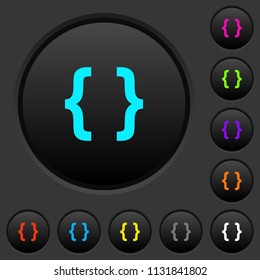 Programming code dark push buttons with vivid color icons on dark grey background