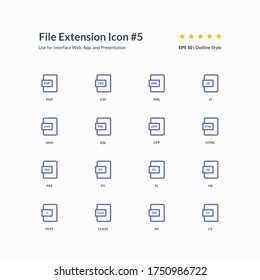 programming code extension file format icon set interface app part 5 vector graphic design illustration for mobile web presentation