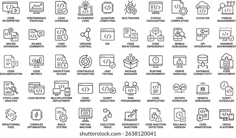 Programming Code Icons Vector Illustration Set on White Background.