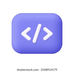 Programming code on button. Python or Java Api symbols. Programming, coding and web development concept. 3d vector icon. Cartoon minimal style.