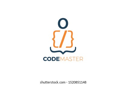 Programming Code Technology Logo Forming Guru Symbol With Orange Color