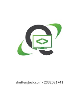Programming code and technology logo template. Coding school vector design. Computer science logotype