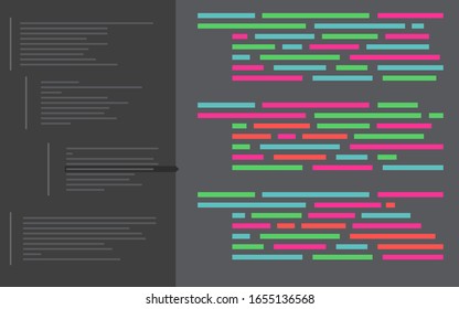 Programming coding background. Dark vector backdrop in flat style.
