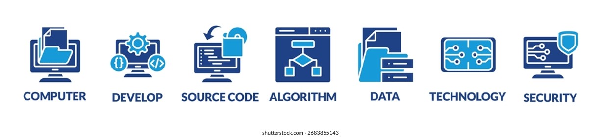 programação e codificação de ilustração de vetor de fundo com ícones e palavras-chave