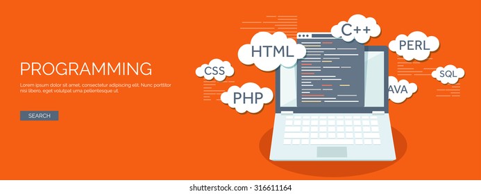  Programming and coding background.Flat design.Program source code.Software coding,testing,debugging.Mobile apps programming.SEO.Search engine. Programming languages for code learning.Coding tutorials