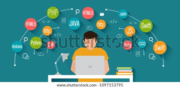 Programming Coding Banner Best Programming Languages Stock Vector