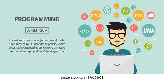 programming coding, programming banner, flat design concept