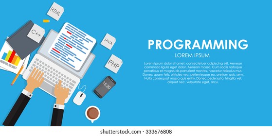 Programming Coding Concept Flat Background Vector Illustration EPS10