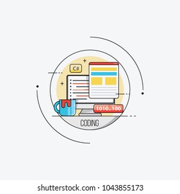 Programming and coding concept. Flat vector illustration.