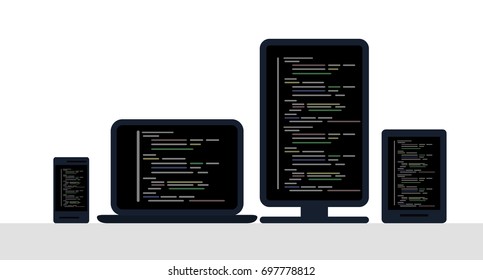 Programming and coding concept, website development, Web Design. Flat Vector Illustration