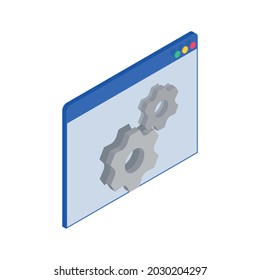 Programming coding development isometric icons composition with isolated image of window with gear icons vector illustration