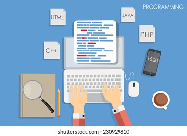 Programming Coding Flat Concept Vector Illustration 