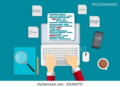 Programming Coding Flat Concept Vector Illustration 