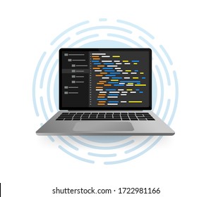 Programming coding, great design for any purposes. Screen computer monitor. Information technology. Digital vector illustration.