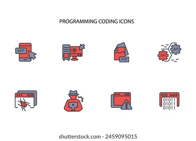 programming coding icon set.vector.Editable stroke.linear style sign for use web design,logo.Symbol illustration.