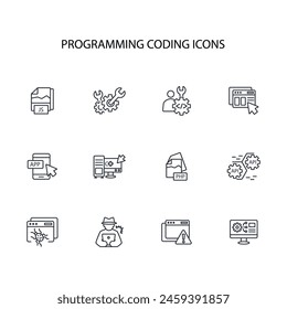 programming coding icon set.vector.Editable stroke.linear style sign for use web design,logo.Symbol illustration.