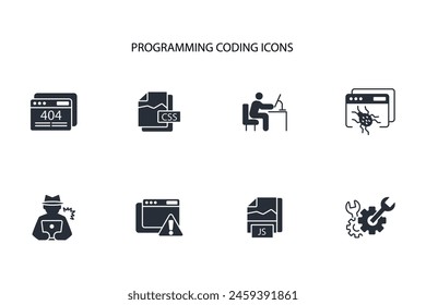 programming coding icon set.vector.Editable stroke.linear style sign for use web design,logo.Symbol illustration.