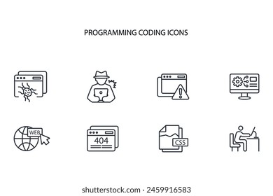 programming coding icon set.vector.Editable stroke.linear style sign for use web design,logo.Symbol illustration.