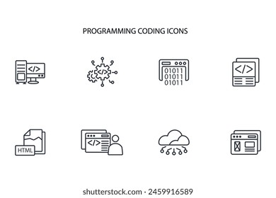 programming coding icon set.vector.Editable stroke.linear style sign for use web design,logo.Symbol illustration.