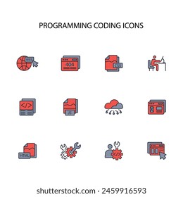 programming coding icon set.vector.Editable stroke.linear style sign for use web design,logo.Symbol illustration.