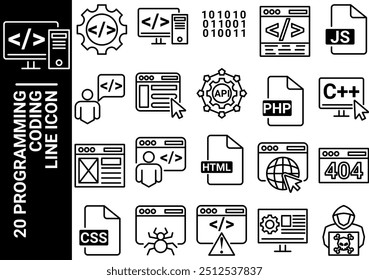 programming coding line icon, black and white