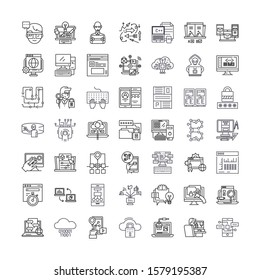 Programming, coding linear icons, signs, symbols vector line illustration set