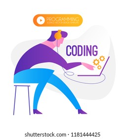 Programming. Coding. Programmer at Work. Vector illustration