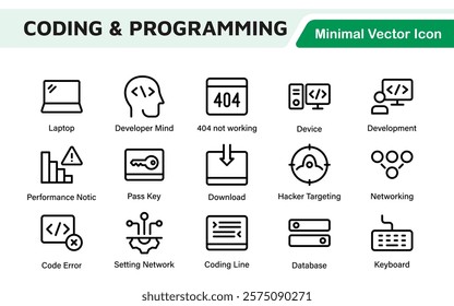 Programming coding set of web icons in line style. Software development icons for web and mobile app. Code, api, programmer, developer, information technology, coder and more.