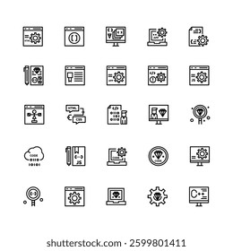 Programming coding set of web icons in line style.