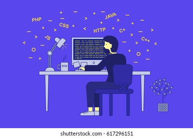 Programming and coding skills. Web site development and debugging. Vector illistration.