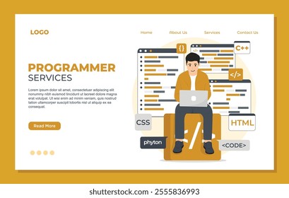 Programming, coding, software development landing page templates for website web page Vector illustration