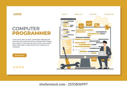 Programming, coding, software development landing page templates for website web page Vector illustration