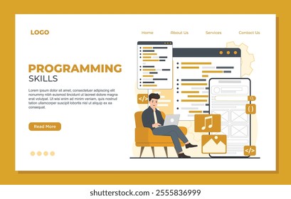 Programming, coding, software development landing page templates for website web page Vector illustration