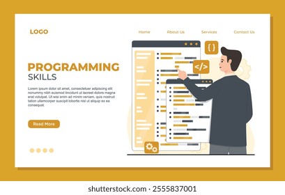 Programming, coding, software development landing page templates for website web page Vector illustration