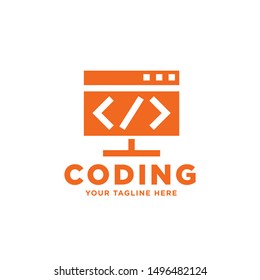 Programming coding - vector business logo template vector illustration. Code concept sign. Modern technology icon. Data symbol. Computer display monitor. Graphic design element.