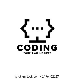 Programming coding - vector business logo template vector illustration. Code concept sign. Modern technology icon. Data symbol. Computer display monitor. Graphic design element.
