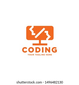 Programming coding - vector business logo template vector illustration. Code concept sign. Modern technology icon. Data symbol. Computer display monitor. Graphic design element.