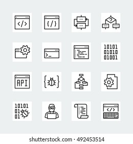 Programming and coding vector icon set in thin line style